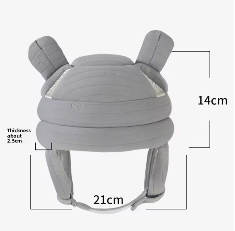 HeadGuard measurements: about 14cm tall, 21cm across, padding about 2.5cm thick
